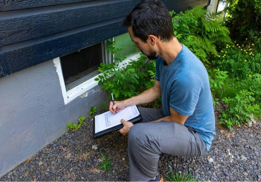 home inspector looking at outside of cellar in memphis home